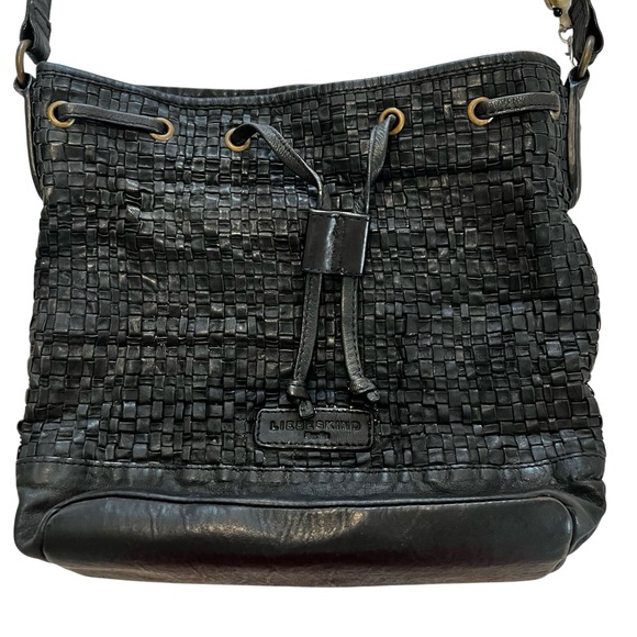 Liebeskind Sheep Leather Woven Black Bucket Purse Bag adjustable shoulder strap - Picture 1 of 16